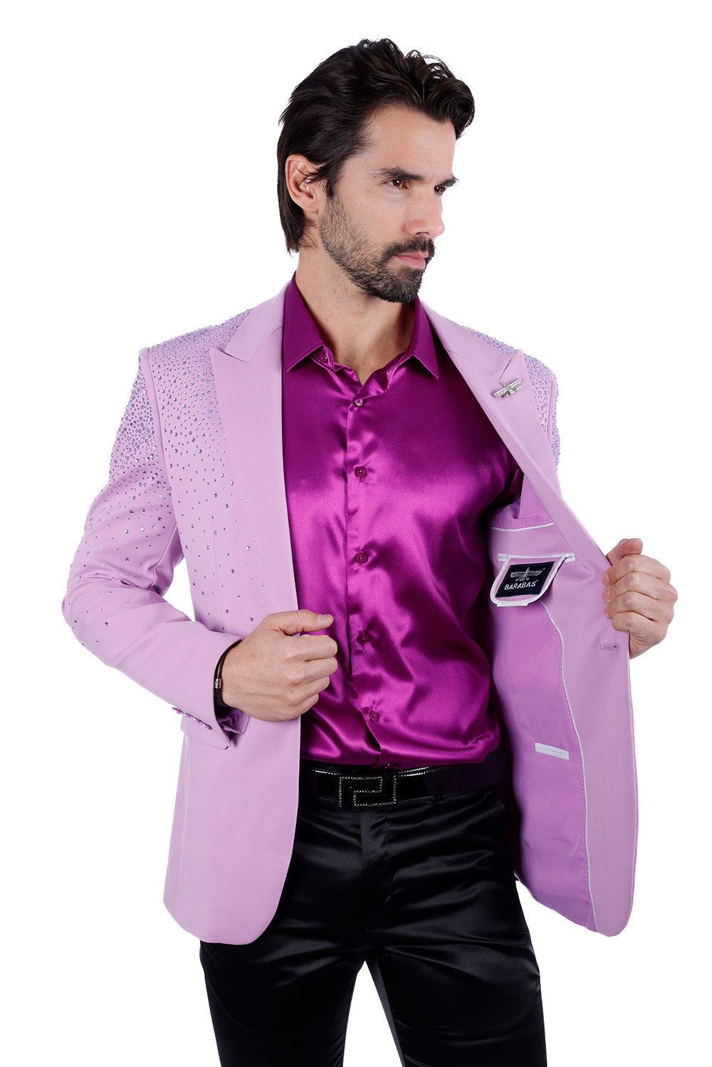 Barabas Wholesale Men's Rhinestone Matte Color Notch Lapel Casual Blazer 2BLR6 purple