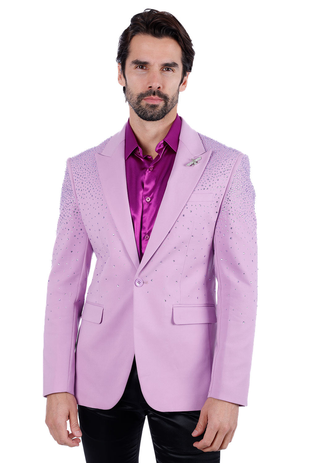 Barabas Wholesale Men's Rhinestone Matte Color Notch Lapel Casual Blazer 2BLR6 Light Purple