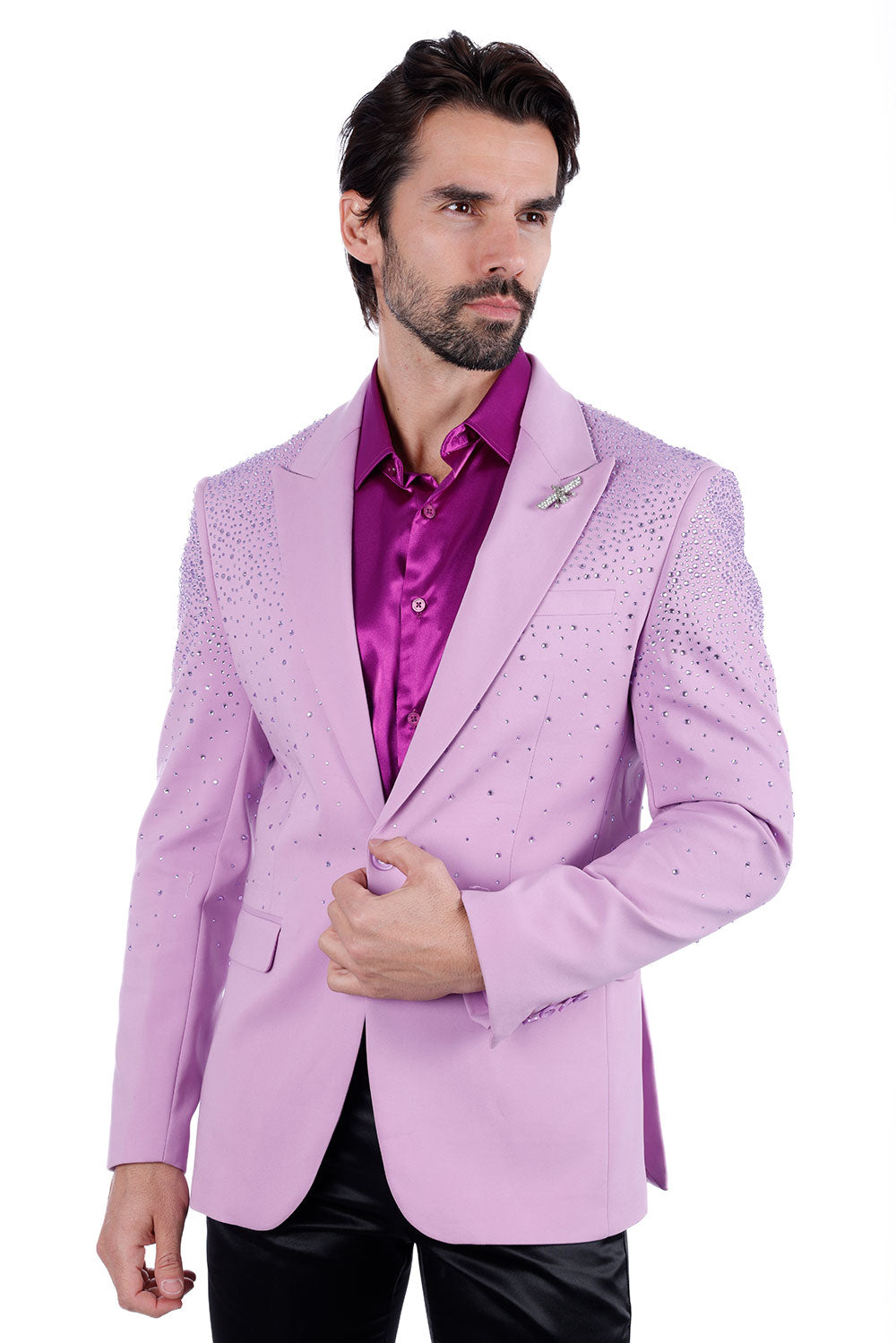 Barabas Wholesale Men's Rhinestone Matte Color Notch Lapel Casual Blazer 2BLR6 Light Purple