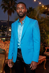 Barabas Wholesale Men's Rhinestone Solid Color Notch Lapel Blazer 2BLR6 Blue