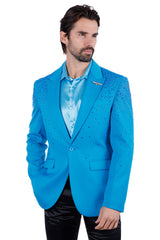 Barabas Wholesale Men's Rhinestone Matte Color Notch Lapel Casual Blazer 2BLR6 Turquoise 