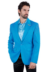 Barabas Wholesale Men's Rhinestone Matte Color Notch Lapel Casual Blazer 2BLR6 Turquoise 