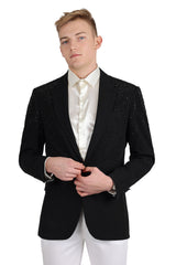 Barabas Wholesale Men's Rhinestone Solid Color Notch Lapel Blazer 2BLR6 Black Black