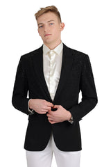 Barabas Wholesale Men's Rhinestone Solid Color Notch Lapel Blazer 2BLR6 Black Black