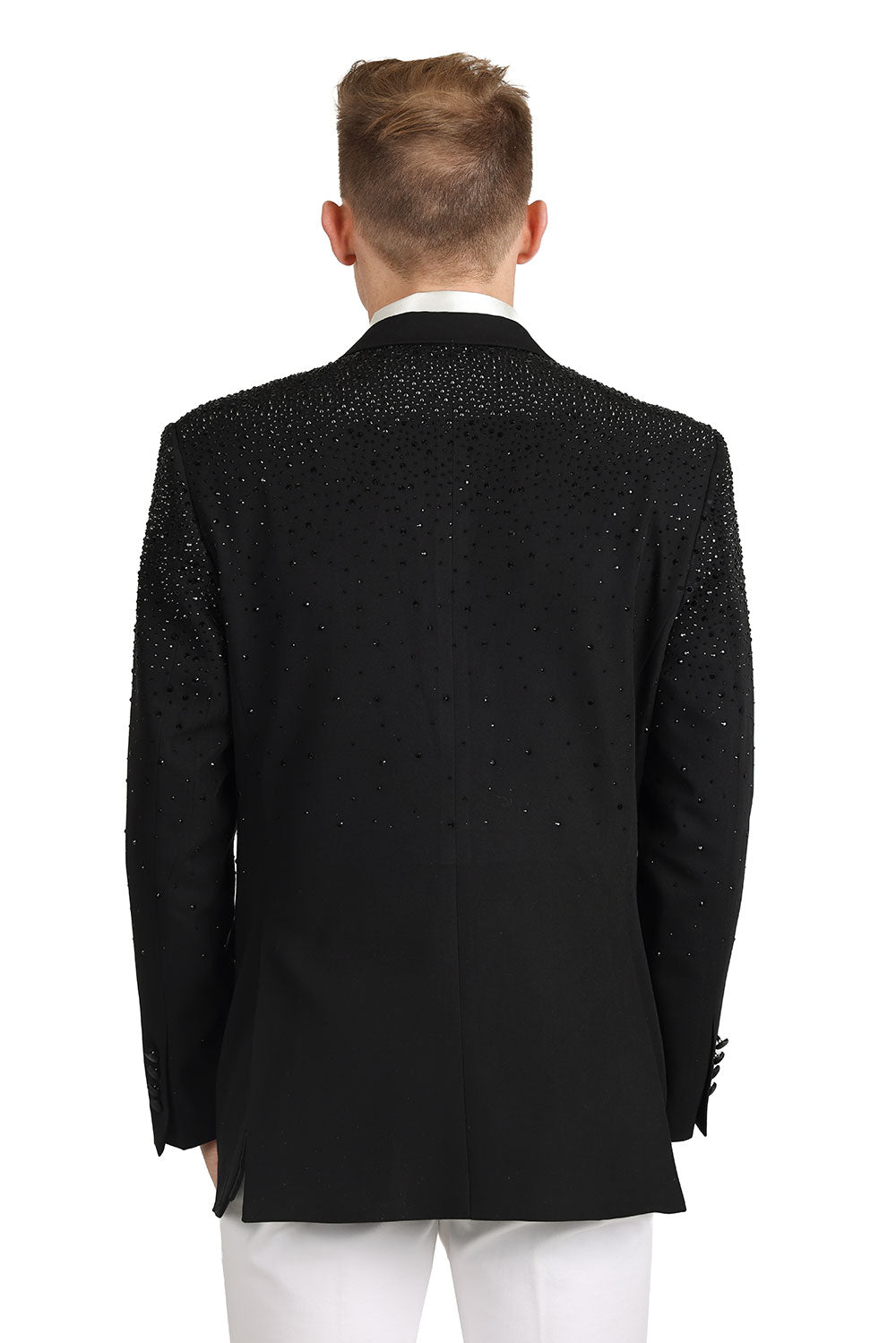 Barabas Wholesale Men's Rhinestone Solid Color Notch Lapel Blazer 2BLR6 Black Black