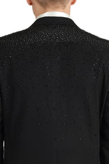 Barabas Wholesale Men's Rhinestone Solid Color Notch Lapel Blazer 2BLR6 Black Black