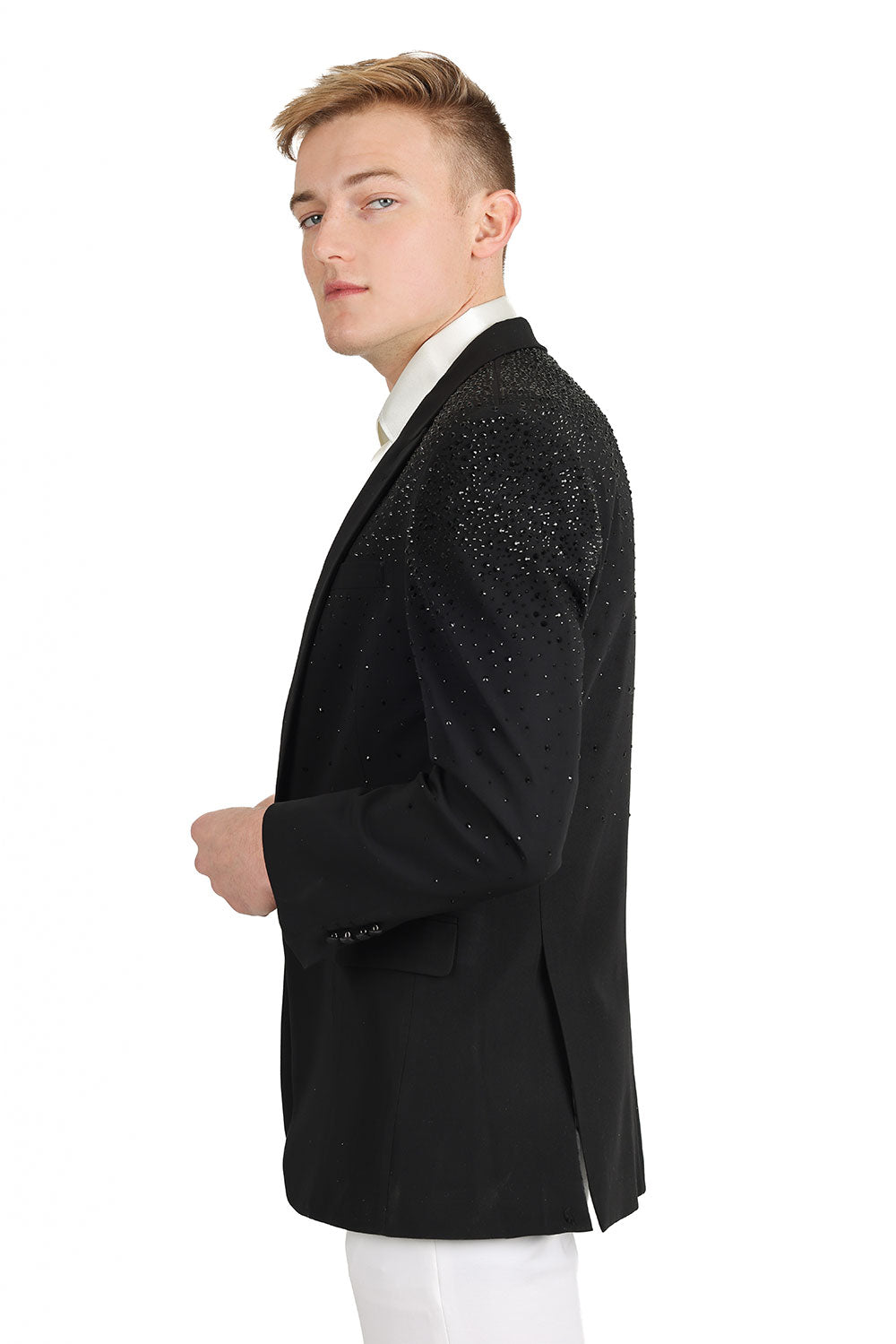Barabas Wholesale Men's Rhinestone Solid Color Notch Lapel Blazer 2BLR6 Black Black