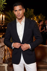 Barabas Wholesale Men's Rhinestone Solid Color Notch Lapel Blazer 2BLR6 Black
