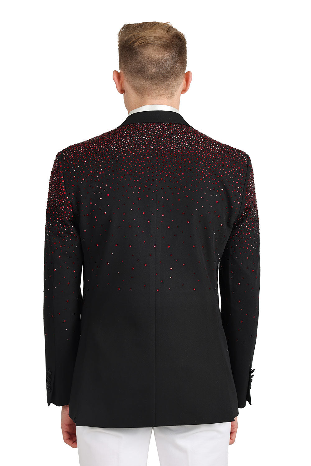 Barabas Wholesale Men's Rhinestone Matte Color Notch Lapel Casual Blazer 2BLR6 Black Red