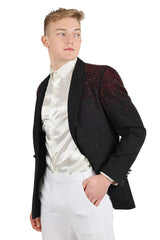 Barabas Wholesale Men's Rhinestone Matte Color Notch Lapel Casual Blazer 2BLR6 Black Red