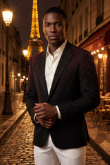 Barabas Wholesale Men's Rhinestone Solid Color Notch Lapel Blazer 2BLR6 Black Red