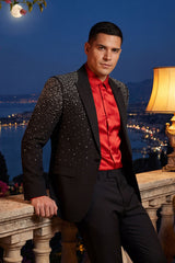 Barabas Wholesale Men's Rhinestone Solid Color Notch Lapel Blazer 2BLR6 Black Silver