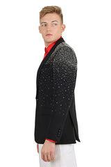 Barabas Wholesale Men's Rhinestone Solid Color Notch Lapel Blazer 2BLR6 Black Silver