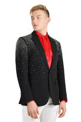 Barabas Wholesale Men's Rhinestone Solid Color Notch Lapel Blazer 2BLR6 Black Silver