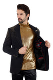 Barabas Wholesale Men's Rhinestone Solid Color Notch Lapel Blazer 2BLR6 Black Gold