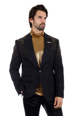 Barabas Wholesale Men's Rhinestone Solid Color Notch Lapel Blazer 2BLR6 Black Gold