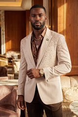Barabas Wholesale Men's Rhinestone Solid Color Notch Lapel Blazer 2BLR6 Cloud Cream