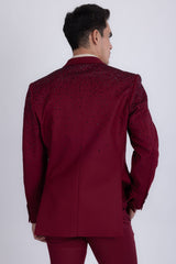 Barabas Wholesale Men's Rhinestone Solid Color Notch Lapel Blazer 2BLR6 Burgundy