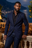 Barabas Wholesale Men's Rhinestone Solid Color Notch Lapel Blazer 2BLR6 Navy