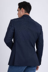 Barabas Wholesale Men's Rhinestone Matte Color Notch Lapel Casual Blazer 2BLR6 Navy