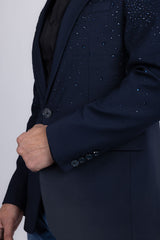 Barabas Wholesale Men's Rhinestone Matte Color Notch Lapel Casual Blazer 2BLR6 Navy