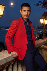 Barabas Wholesale Men's Rhinestone Solid Color Notch Lapel Blazer 2BLR6 Red