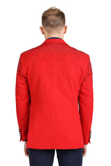 Barabas Wholesale Men's Rhinestone Solid Color Notch Lapel Blazer 2BLR6 Red