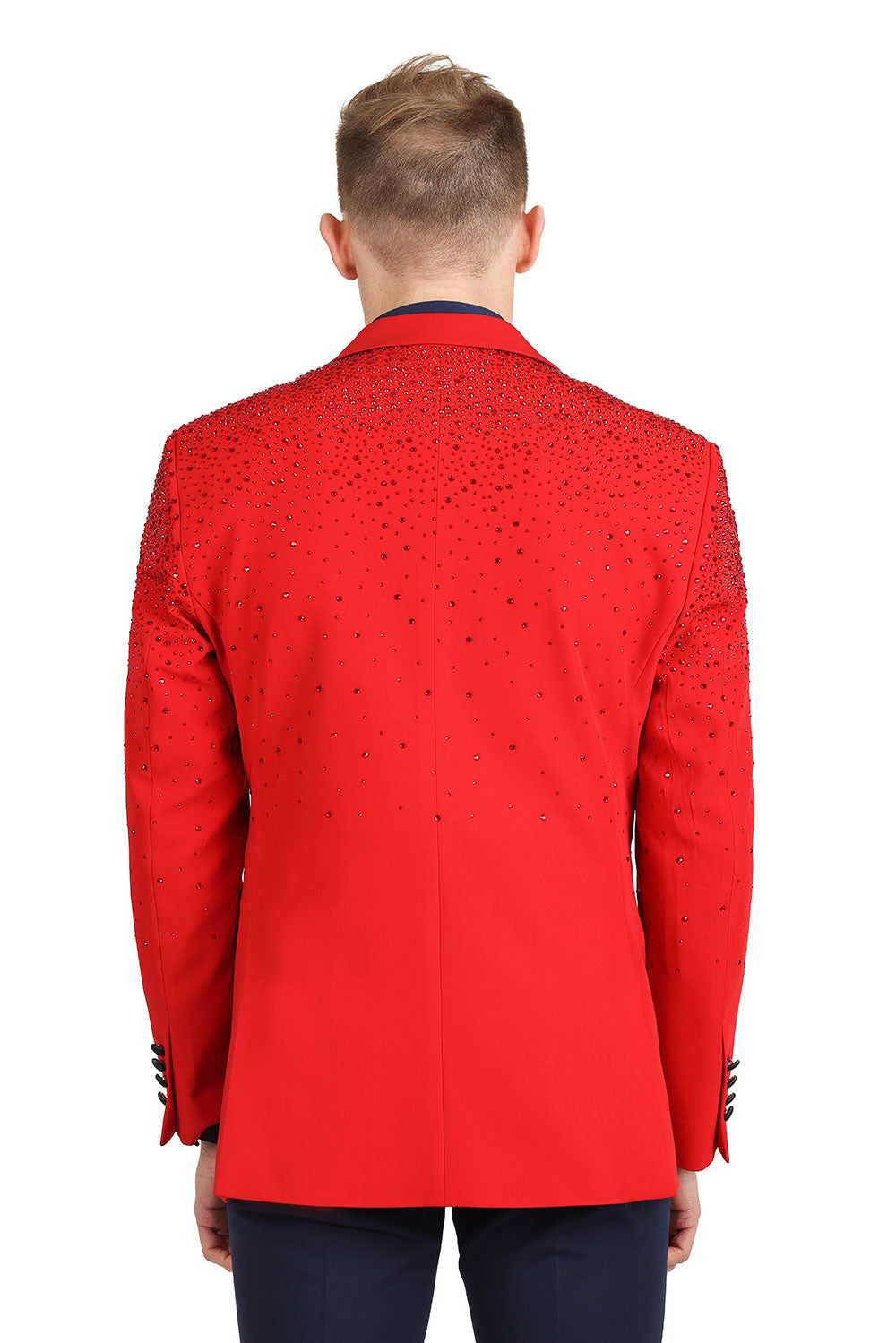 Barabas Wholesale Men's Rhinestone Solid Color Notch Lapel Blazer 2BLR6 Red