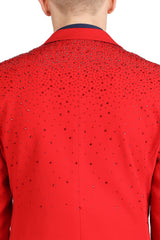 Barabas Wholesale Men's Rhinestone Solid Color Notch Lapel Blazer 2BLR6 Red