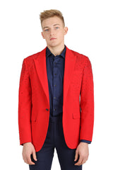 Barabas Wholesale Men's Rhinestone Solid Color Notch Lapel Blazer 2BLR6 Red
