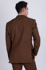Barabas Wholesale Men's Rhinestone Solid Color Notch Lapel Blazer 2BLR6 Brown