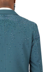Barabas Wholesale Men's Rhinestone Solid Color Notch Lapel Blazer 2BLR6 Teal