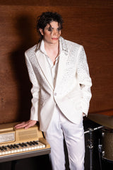 Barabas Wholesale Men's Rhinestone Solid Color Notch Lapel Blazer 2BLR6 White Silver