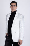 Barabas Wholesale Men's Rhinestone Solid Color Notch Lapel Blazer 2BLR6 White Silver