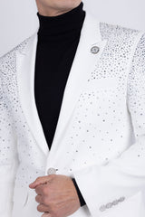 Barabas Wholesale Men's Rhinestone Matte Color Notch Lapel Casual Blazer 2BLR6 White