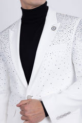 Barabas Wholesale Men's Rhinestone Solid Color Notch Lapel Blazer 2BLR6 White Silver
