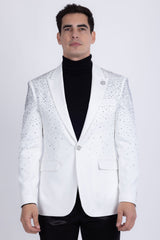 Barabas Wholesale Men's Rhinestone Solid Color Notch Lapel Blazer 2BLR6 White Silver