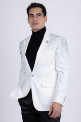 Barabas Wholesale Men's Rhinestone Matte Color Notch Lapel Casual Blazer 2BLR6 White