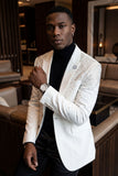 Barabas Wholesale Men's Rhinestone Solid Color Notch Lapel Blazer 2BLR6 White Silver