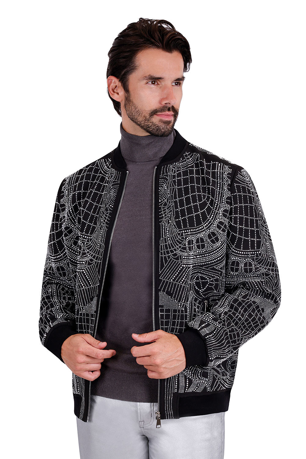 Barabas Wholesale Men's Geometric Rhinestone Bomber Biker Jacket 2BP26