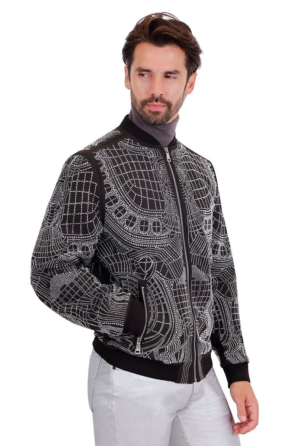 Barabas Wholesale Men's Geometric Rhinestone Bomber Biker Jacket 2BP26