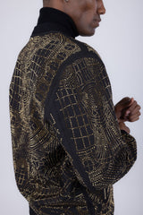 BARABAS Men's Geometric Rhinestone Luxury Bomber Biker Jacket 2BP26 Black Gold