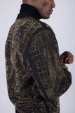 BARABAS Men's Geometric Rhinestone Luxury Bomber Biker Jacket 2BP26 Black Gold