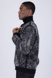 BARABAS Men's Geometric Rhinestone Luxury Bomber Biker Jacket 2BP26 Black Silver