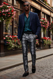 Barabas Men's Floral Rose Shiny Metallic Dress Pants 2CP03 Shiny Grey