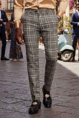 Barabas Men's Printed Checkered  Plaid Design Chino Pants  2CP187 Grey Gold