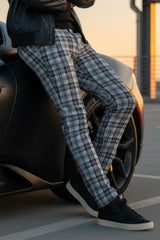 Barabas Men's Printed Checkered Design Rhinestone Chino Pants 2CP210 Black White