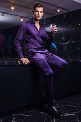 Barabas Men's Rhinestone Velvet Slim Fit Chino Dress Pants 2CP3020 Purple