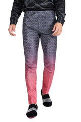 BARABAS men's Greek Pattern Gradient two tone chino pants 2CP3098 Black Red