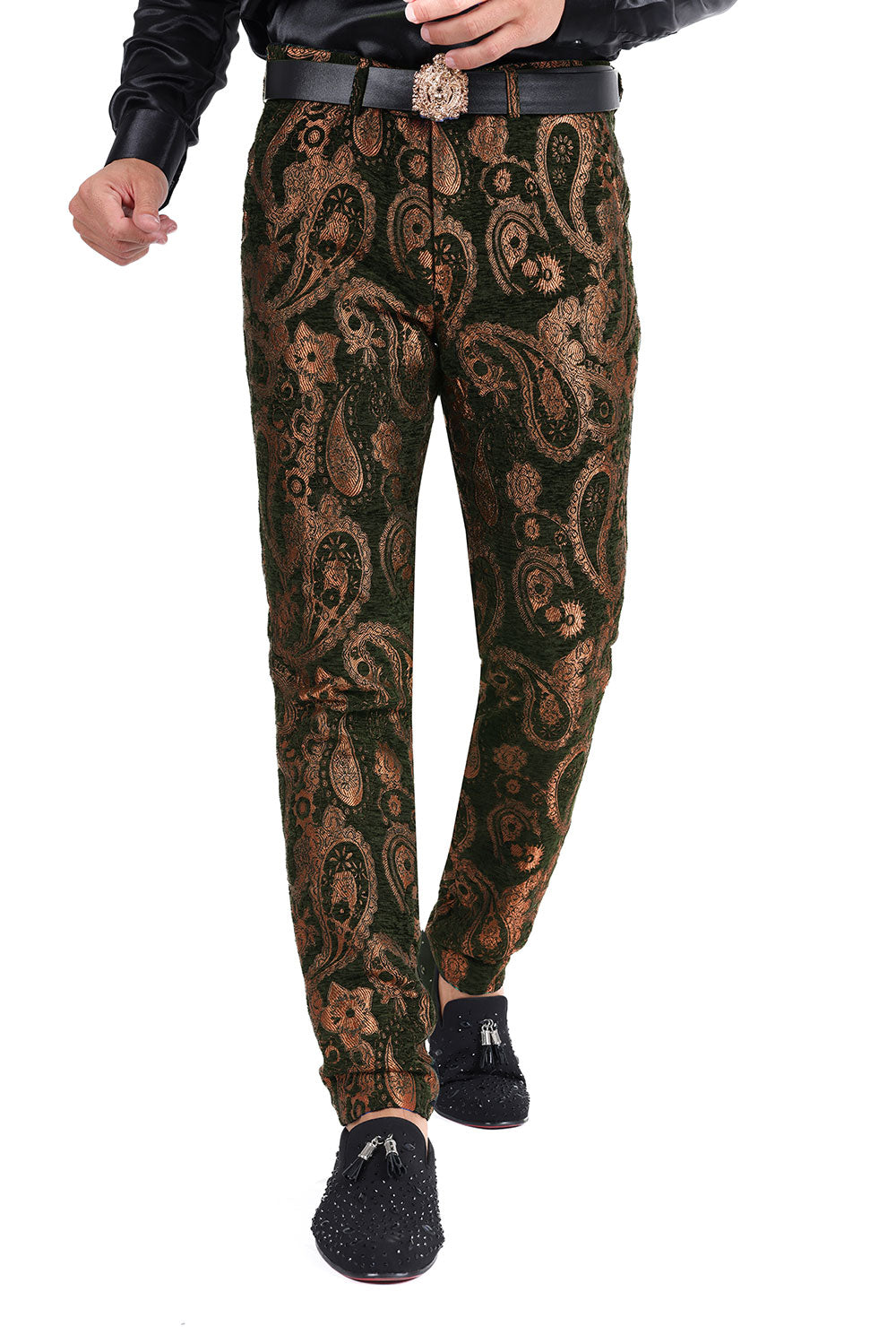 Barabas Men's Paisley Floral Print Design Luxury Pants 2CP3101 Black and Coffee